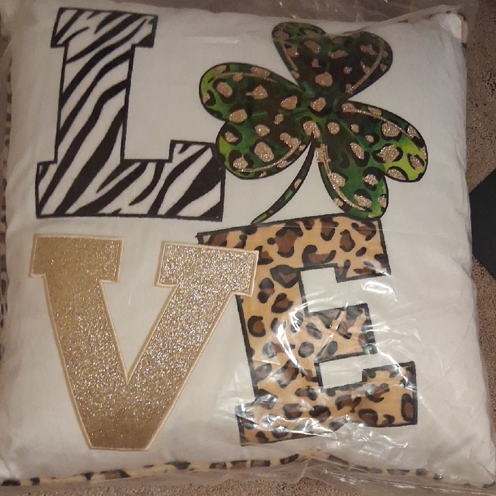 LOVE Decorative Pillow with Leopard, Zebra & Gold Accents